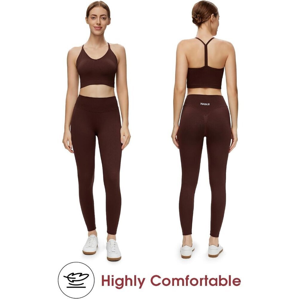 Seamless Scrunch Butt Leggings - Squat Proof Gym Yoga Pants Brown - Picture 2 of 6